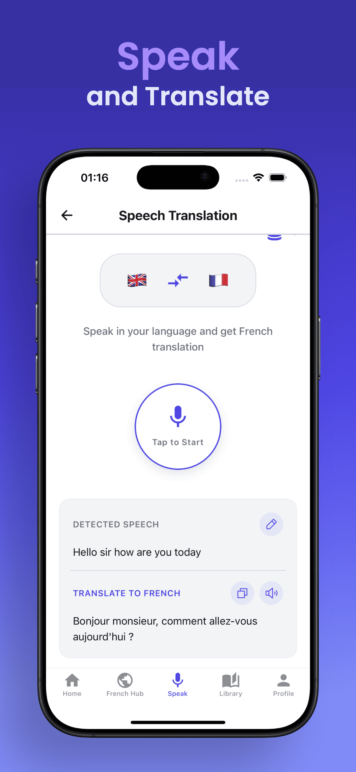Speech and translation features
