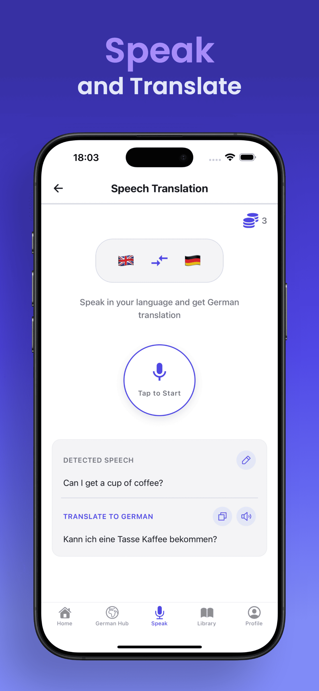 Speech and translation features