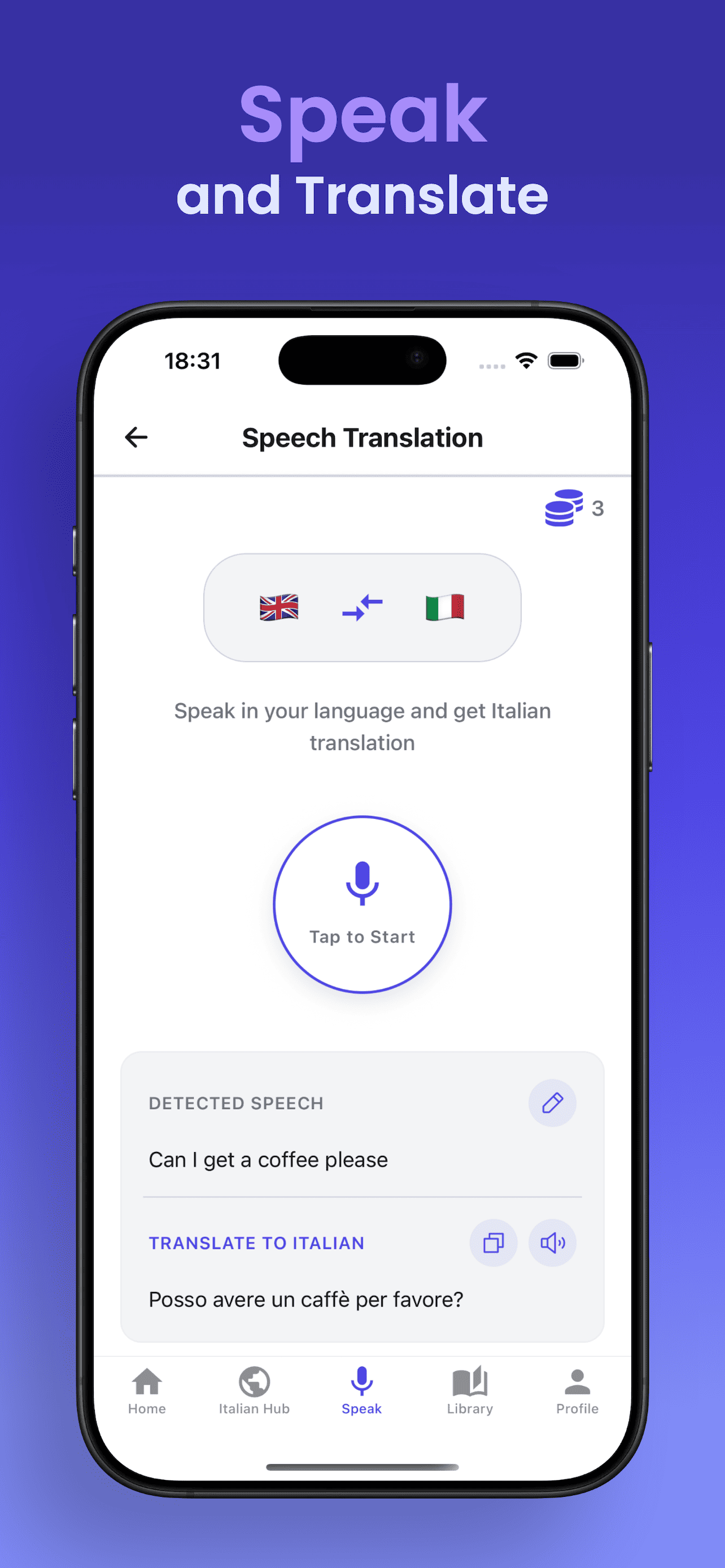 Speech and translation features