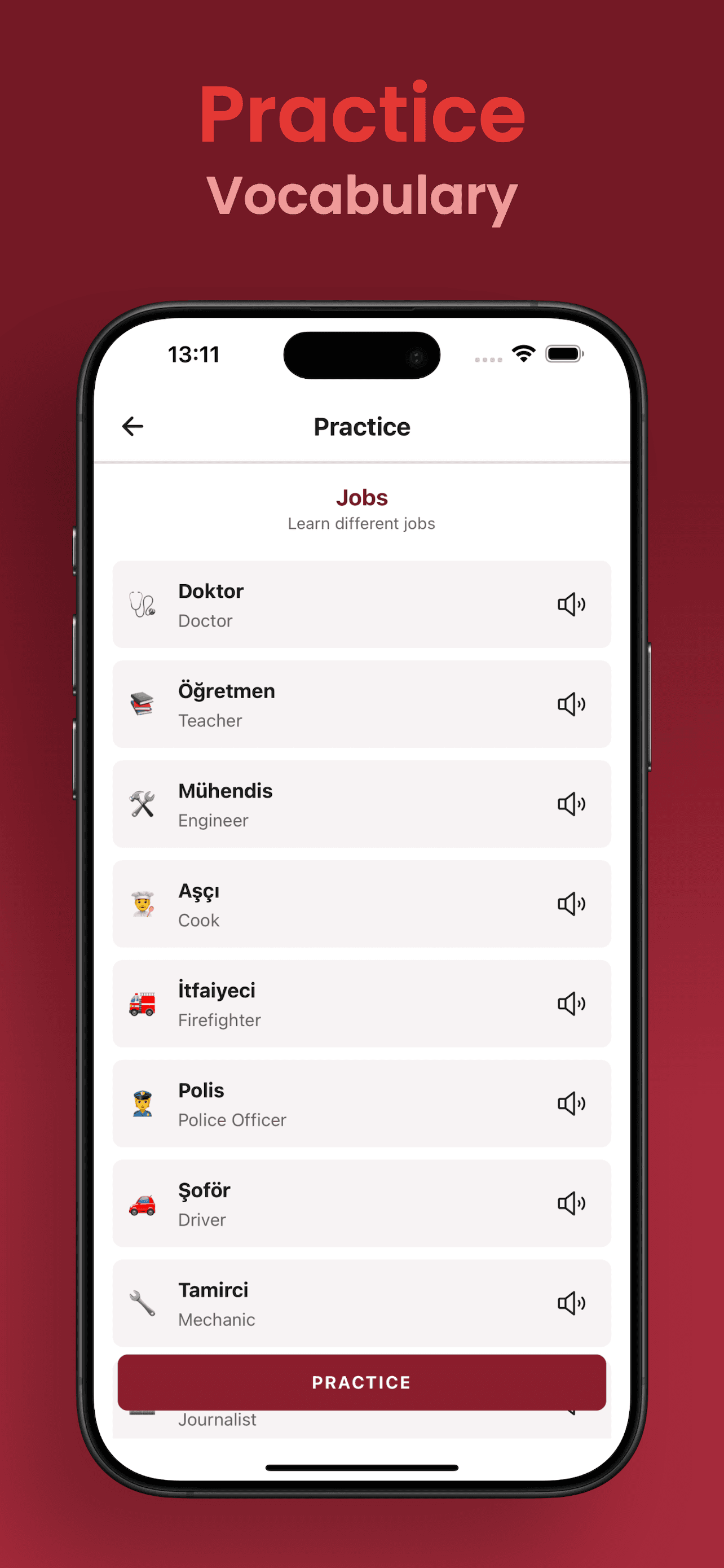 Vocabulary learning screen
