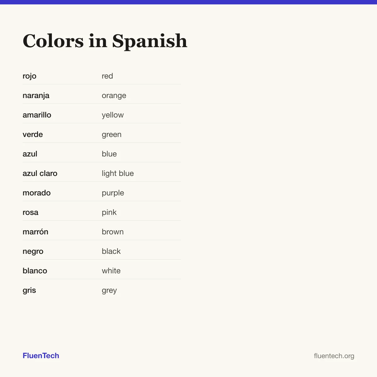 Colors in Spanish: rojo (red)