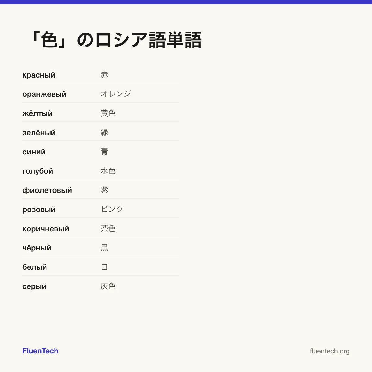 「色」のロシア語単語: красный (赤)