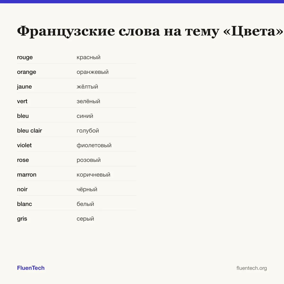 Французские слова на тему «Цвета»: rouge (красный)
