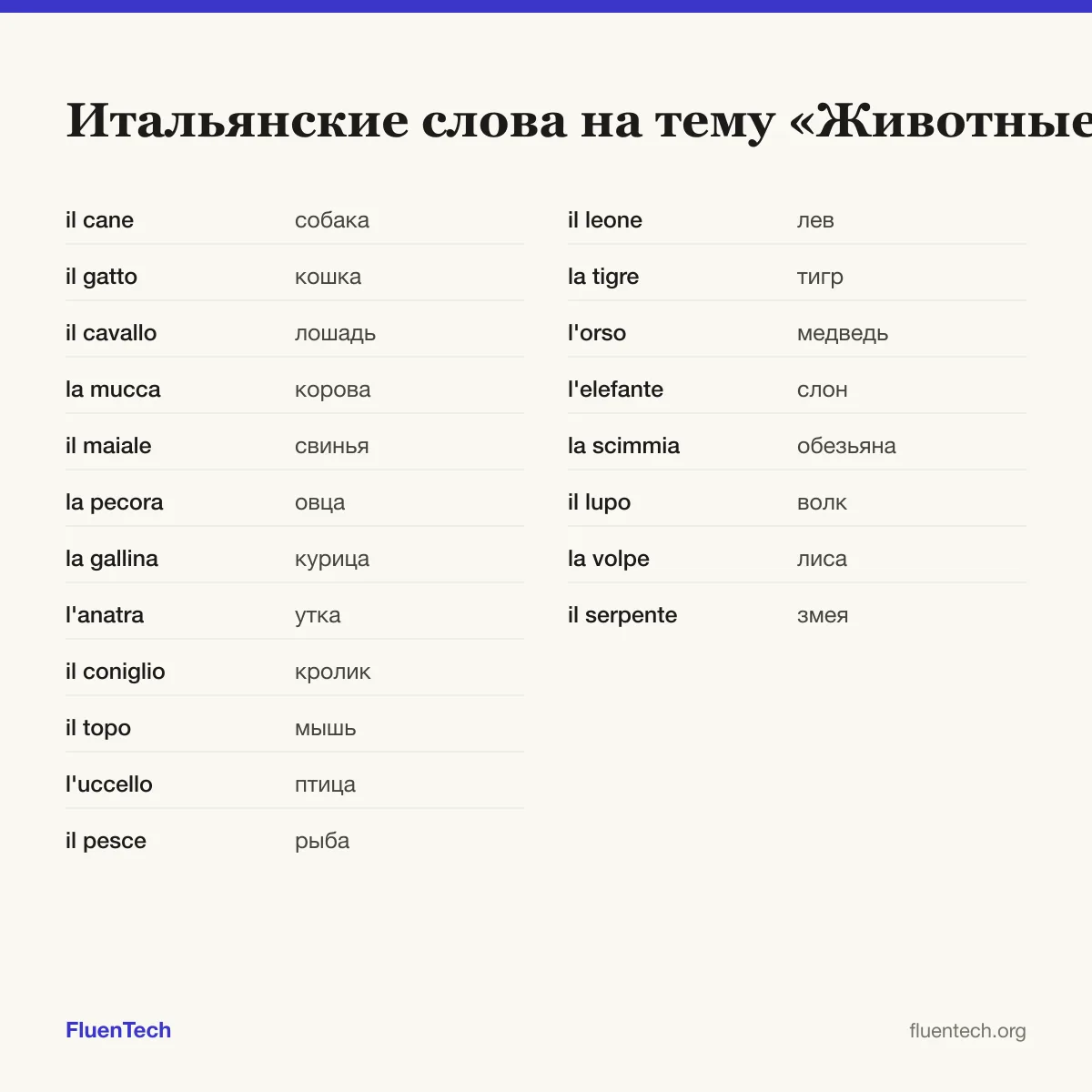 Итальянские слова на тему «Животные»: il cane (собака), il leone (лев)