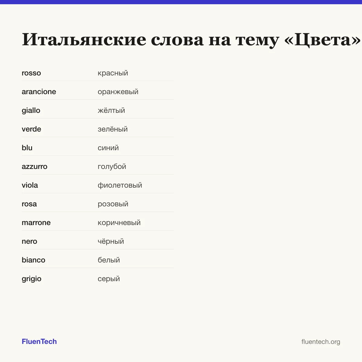 Итальянские слова на тему «Цвета»: rosso (красный)