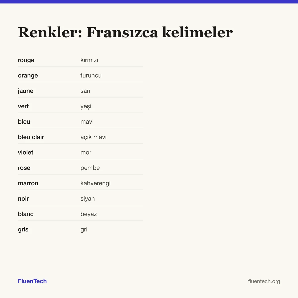 Renkler: Fransızca kelimeler: rouge (kırmızı)